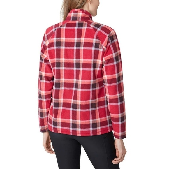 Eddie Bauer Womens Fleece 1/4 Zip Pullover Top Red Plaid XS Extra Small - Picture 2 of 5
